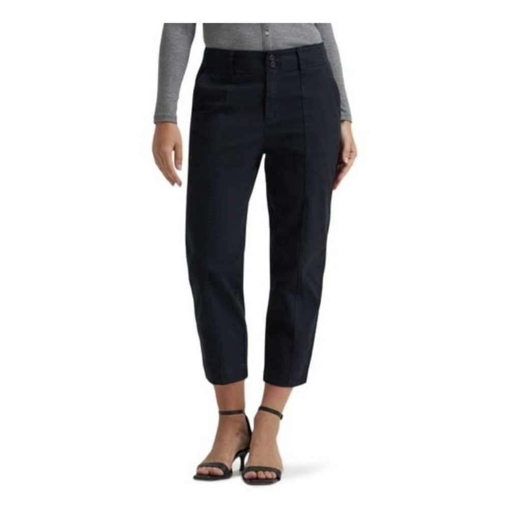 Lee Women's Black Solid Mid Rise Capri Pants Flat Front Button Regular Size 12